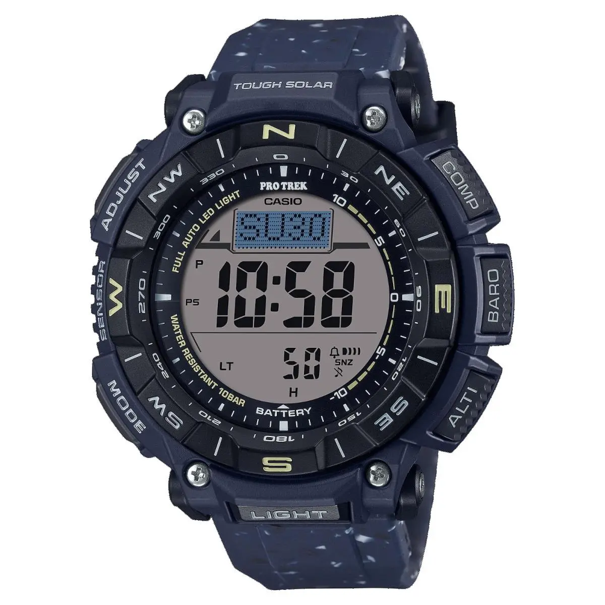 Casio Mens Pro Trek Tough Solar Bio-based Resin Digital Watch PRG340SC-2 - Dial: Black, Bezel: Black, Blue
