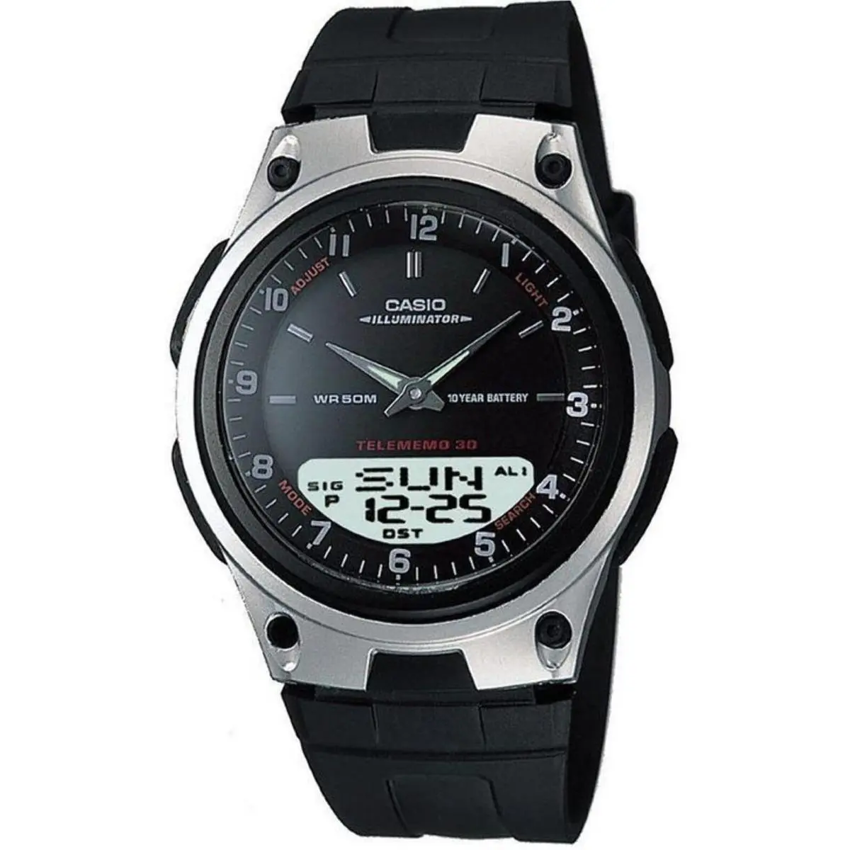 Casio AW80-1AV Men`s World Time 30 Telememo Watch - Black, Band: Black
