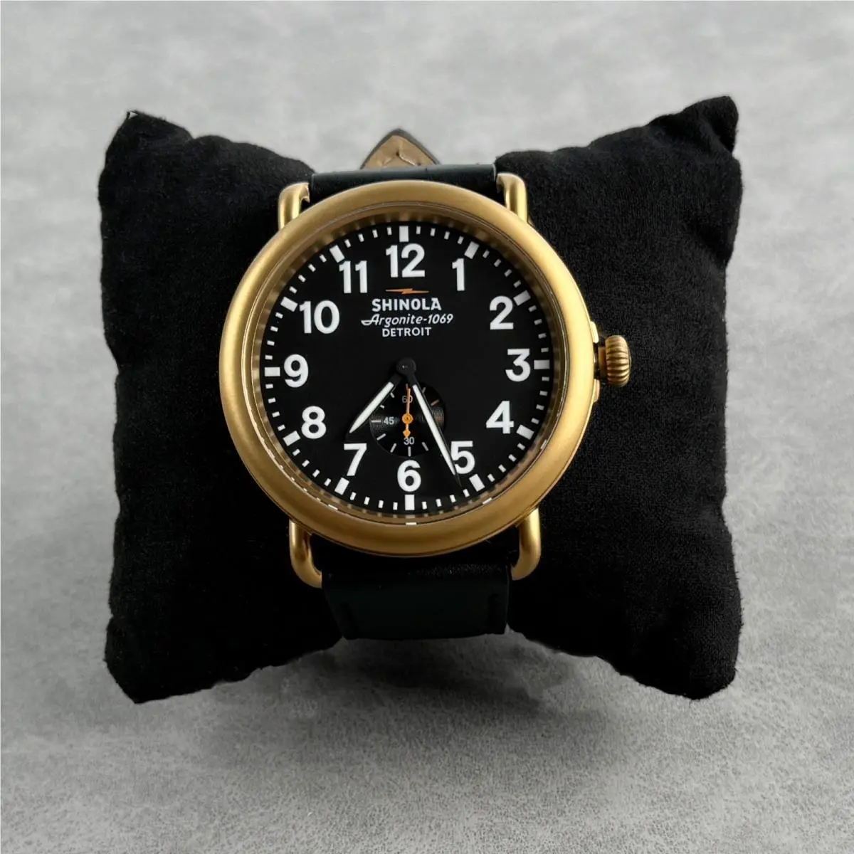 The Runwell Black Dial Leather Strap Chronograph Quartz Men`s Watch 47mm by Shinola