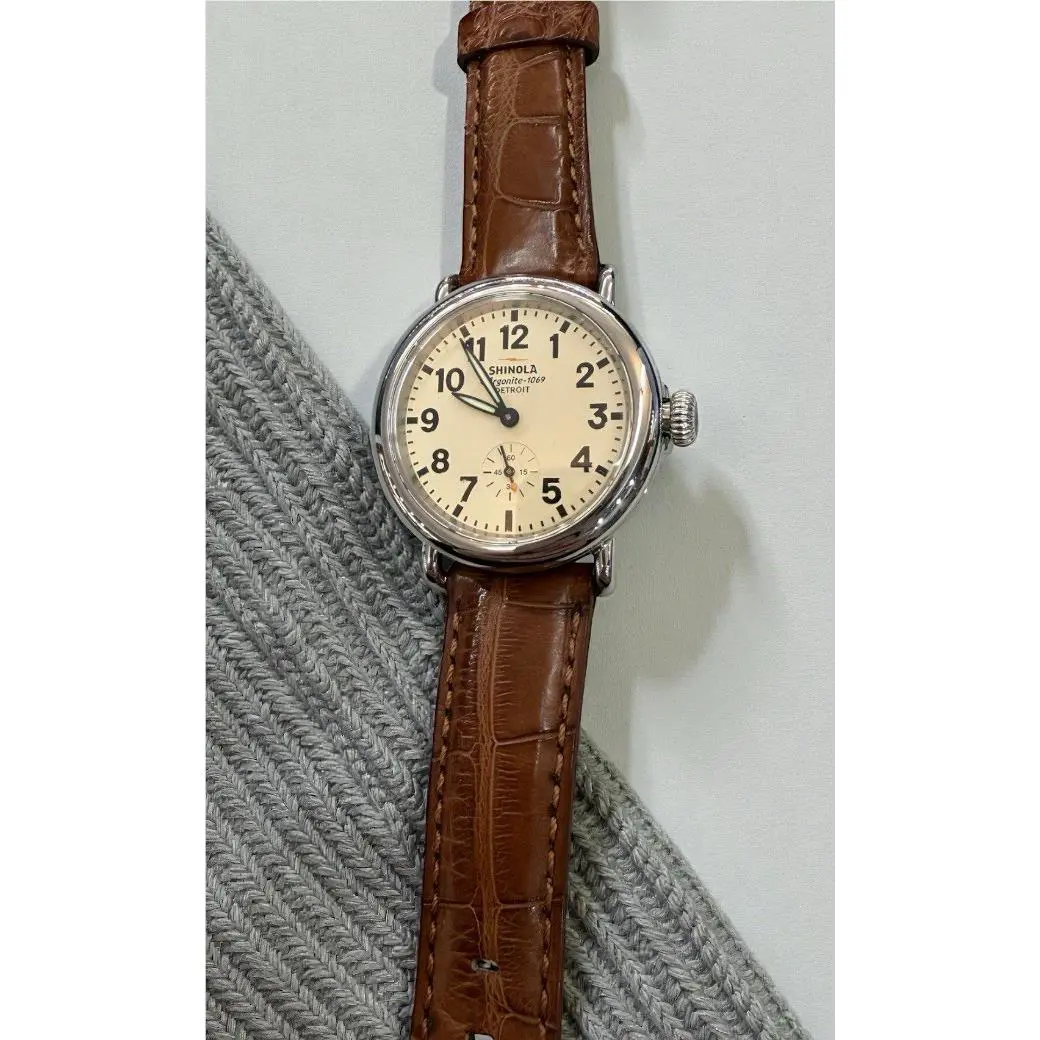 Shinola Runwell 36 mm Watch Nos Old Stock Cream Dial Brown Crocodile Strap