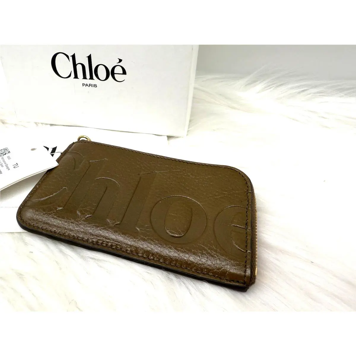 Chloé Bikie Logo Grained Leather Zip Around Purse In Dark Khaki W/box