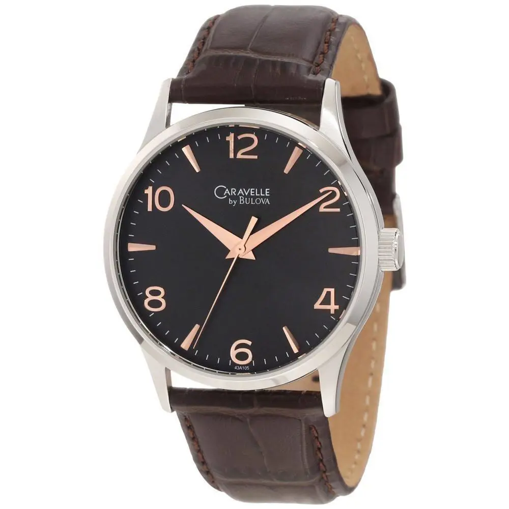 by Bulova 43A105 Brown Leather Strap Classic Men`s Watch by Caravelle