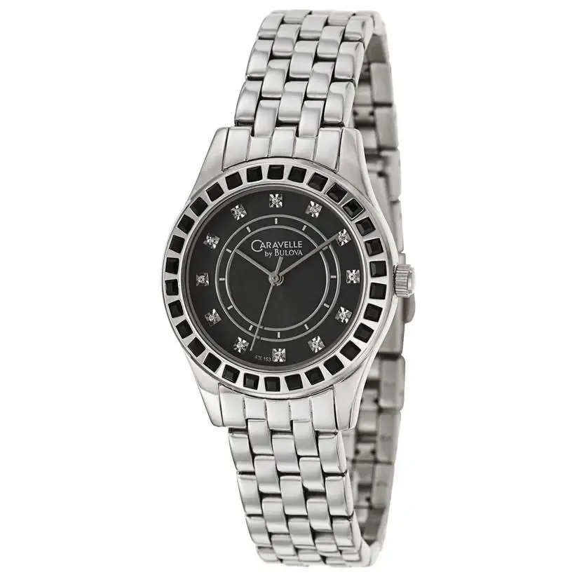 by Bulova 43L153 Crystal Accented Black Dial Stainless Ladies Watch by Caravelle