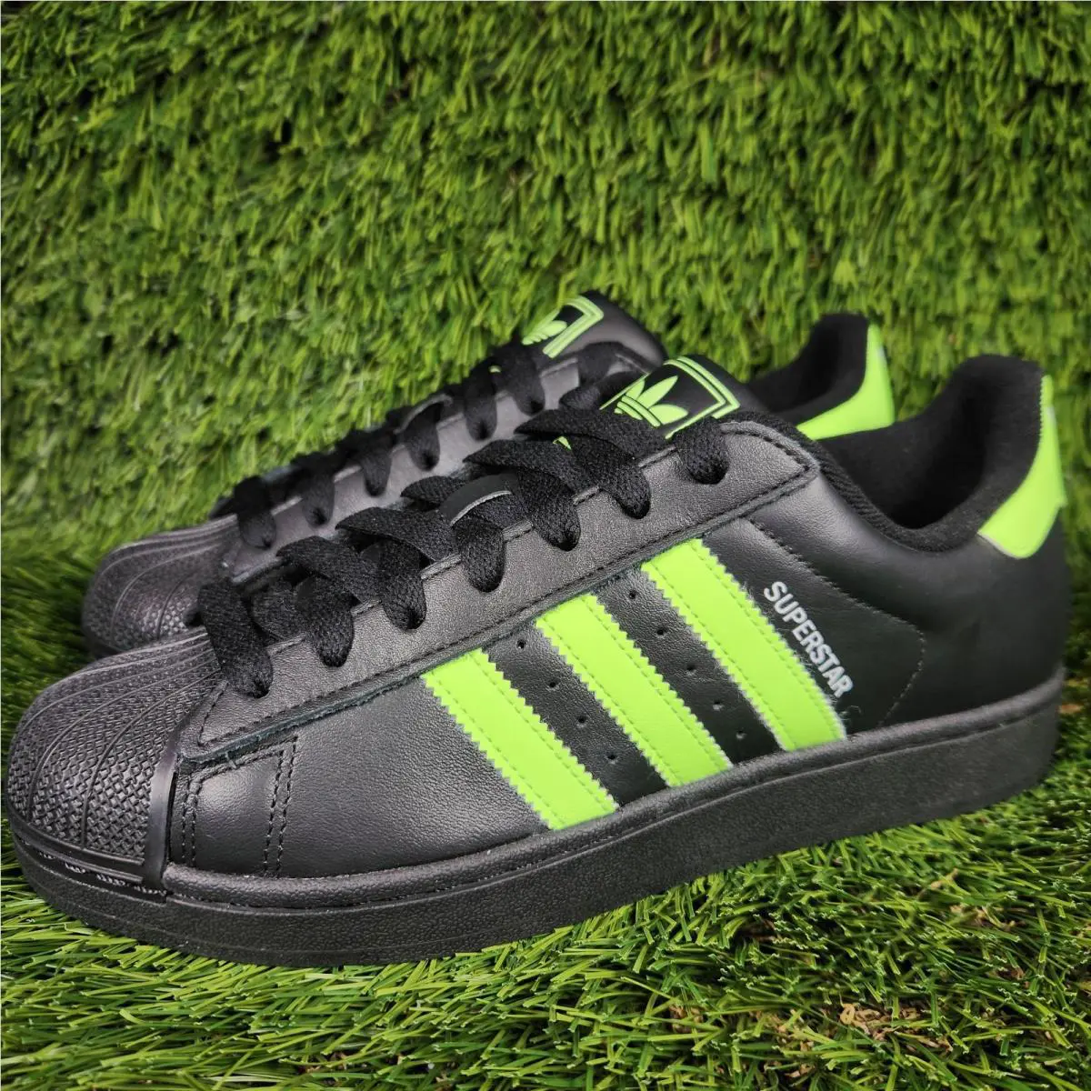 Adidas Superstar II Mens Black Green Stripes Classic Shell Toe Originals JQ3175