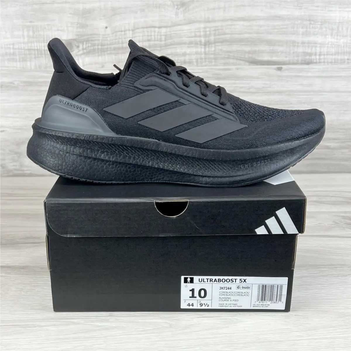 Adidas Ultraboost 5X Running Shoes Mens Sz 10 Triple Black Sneakers JH7244