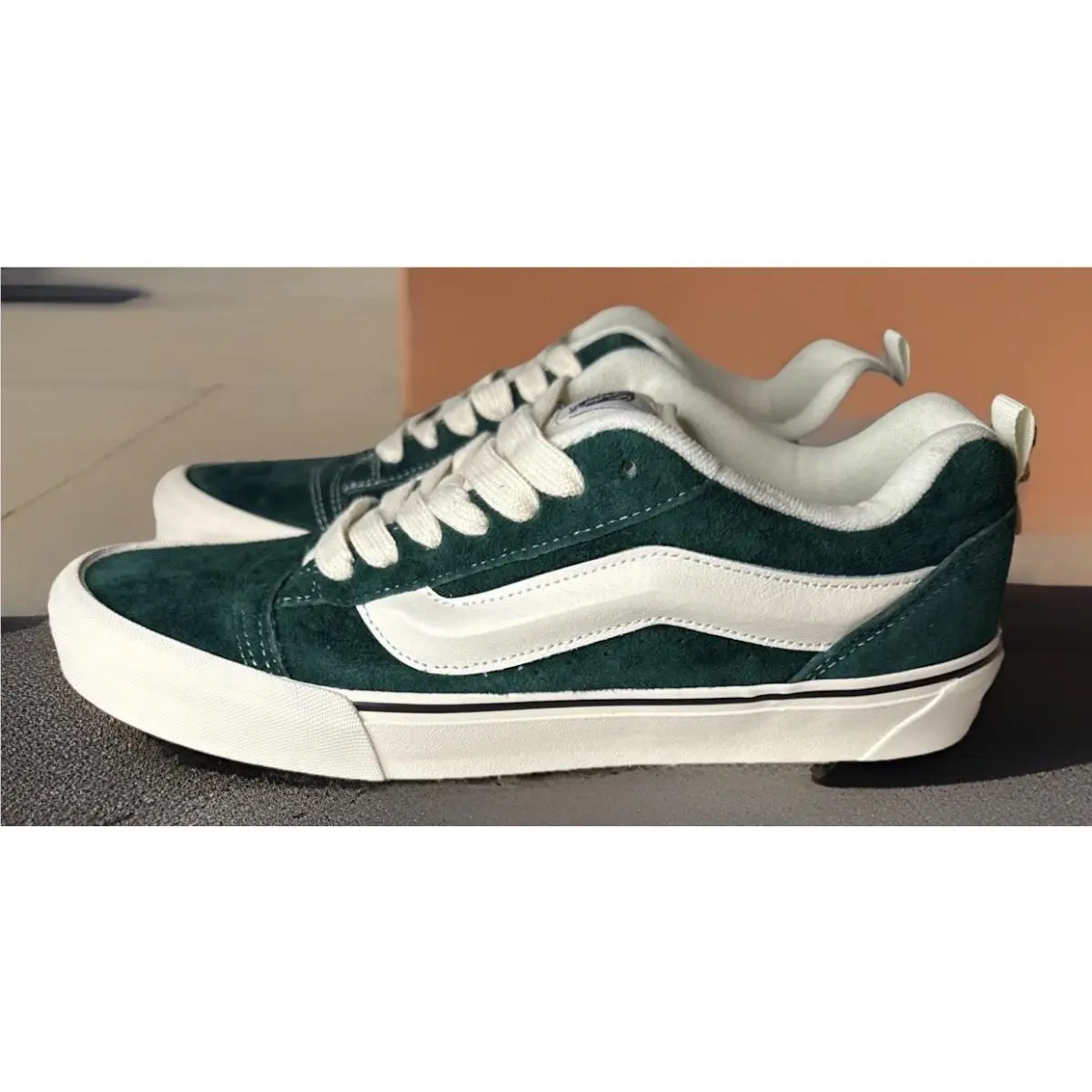 Vans Men`s Knu Skool Pig Suede Dark Green White Striped Skate Shoes Size 12