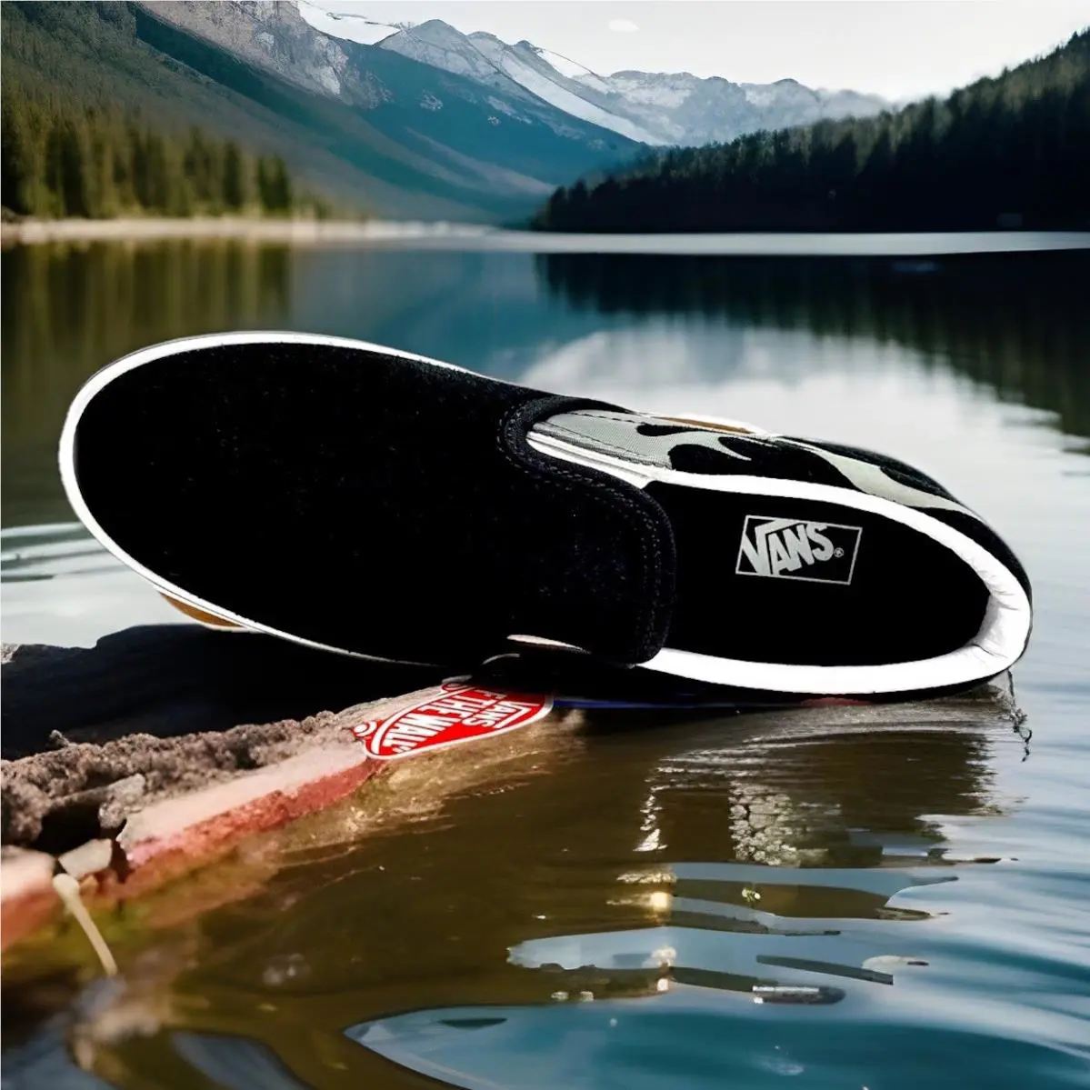 Vans shoes - Vans Slip On Black Suede Flame - Black With Silver Flames (UPC: 0194113597585) 1