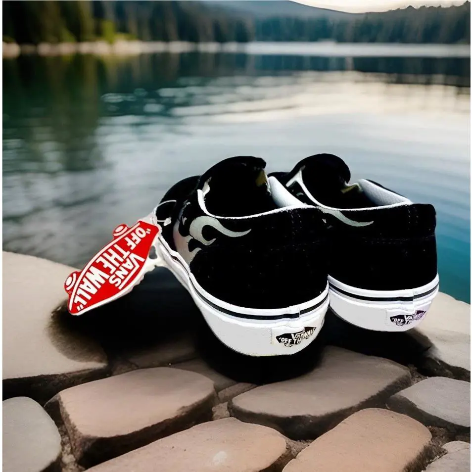 Vans shoes - Vans Slip On Black Suede Flame - Black With Silver Flames (UPC: 0194113597585) 4
