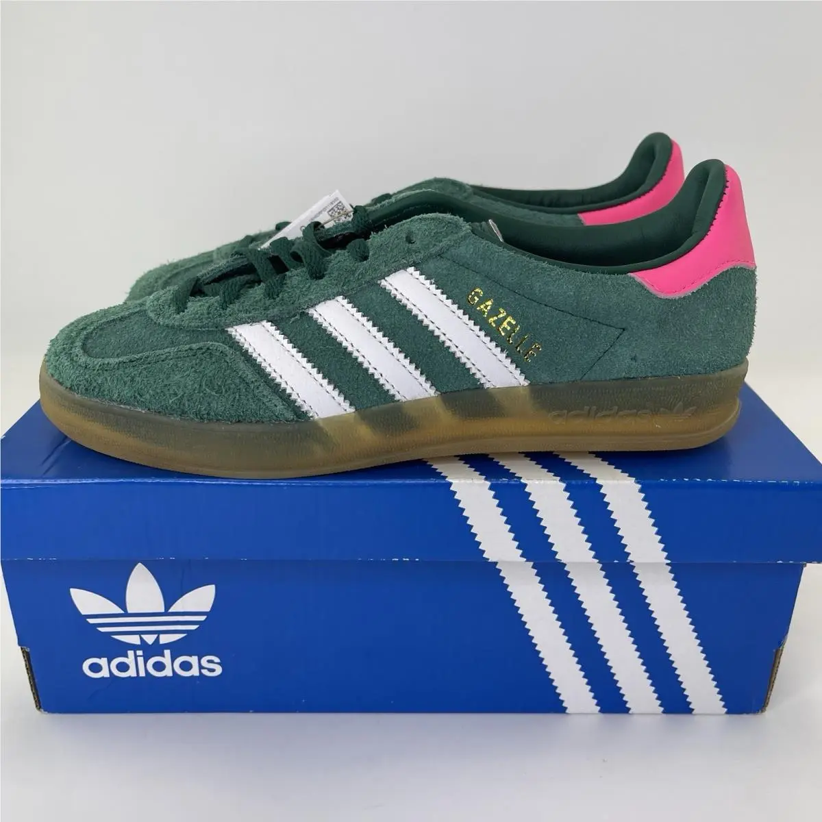 Adidas Gazelle Indoor Collegiate Green Suede Lucid Pink Women’s Size 6