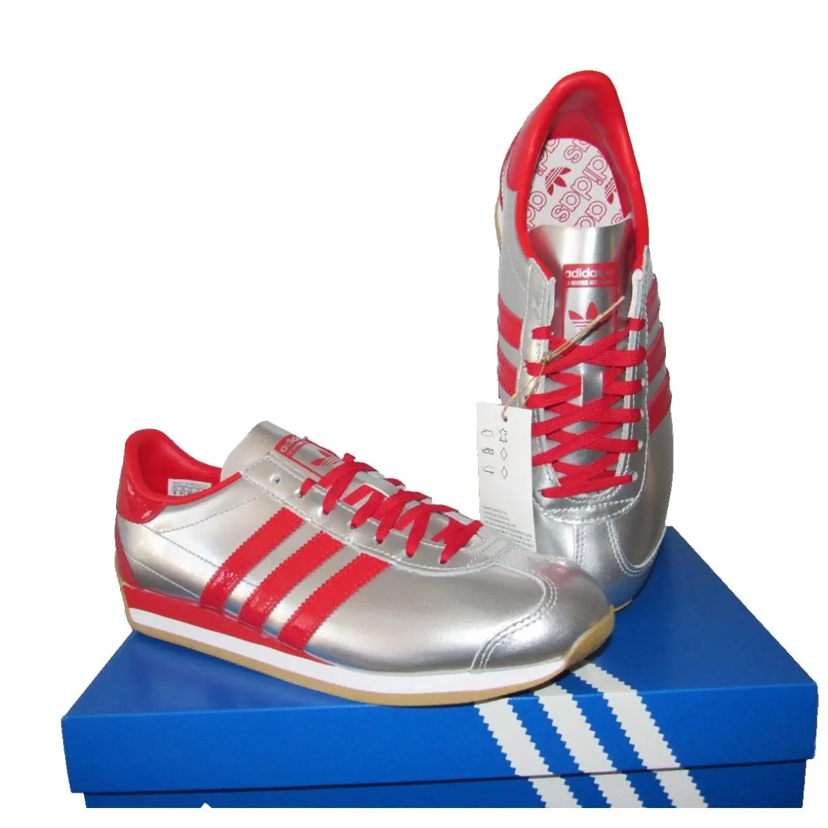 Adidas Country OG Silver Metallic Scarlet Red Womens 8US Athletic Sneaker JP8804