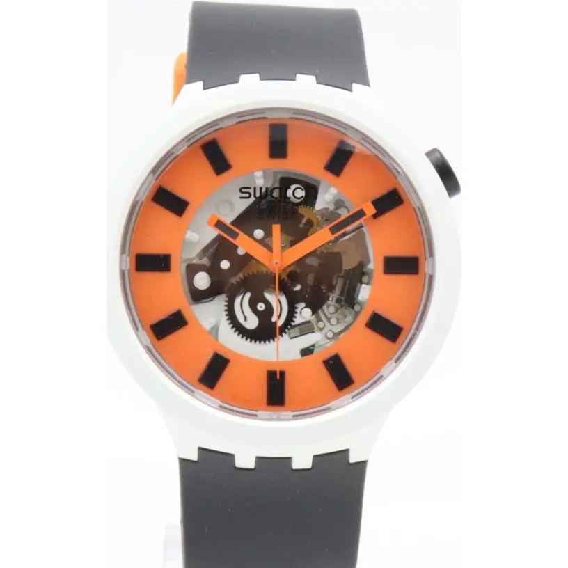 Swiss Swatch Big Bold Orack Black Orange Skeleton Watch 47mm SB03M104