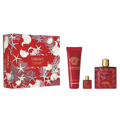 Versace Eros Flame 3pc Gift Set Cologne 3.4 oz Edp + Shower Gel + Mini For Men