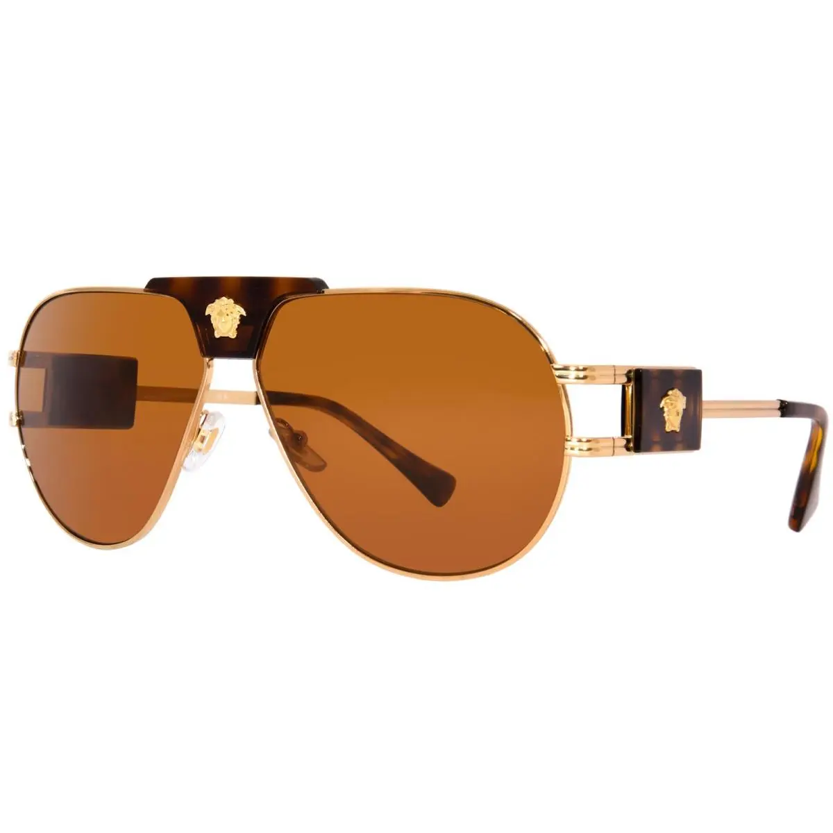 VE2252 147073 Sunglasses Gold/havana/dark Brown Lenses Pilot Shape 63mm by Versace