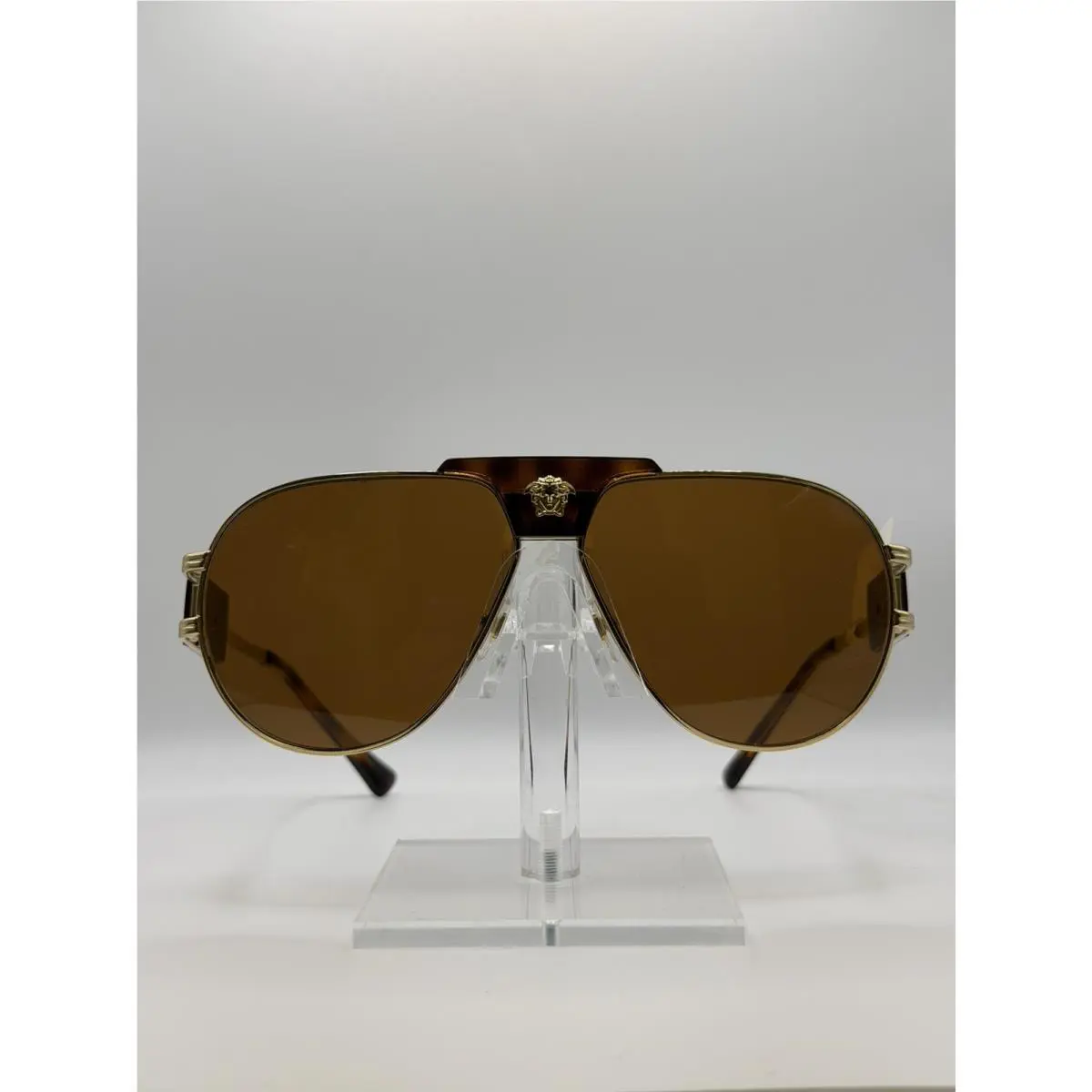 Versace VE2252 147073 Sunglasses Gold/havana/dark Brown Lenses Pilot Shape 63mm