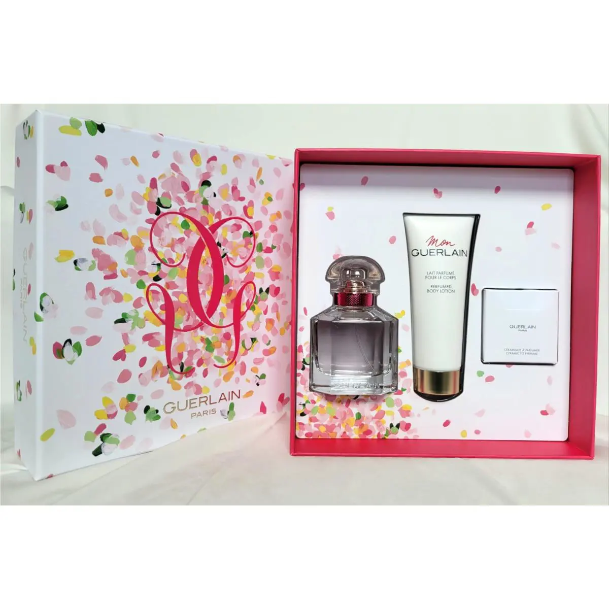 Guerlain Mon Bloom of Rose Gift Set 1.7 Edt 2.5 oz Lotion Ceramic Logo