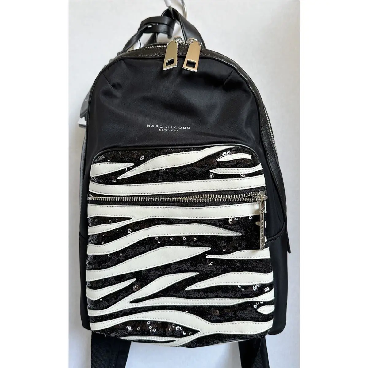 Marc Jacobs Dove Multi Black Sequins White Leather Backpack Handbag