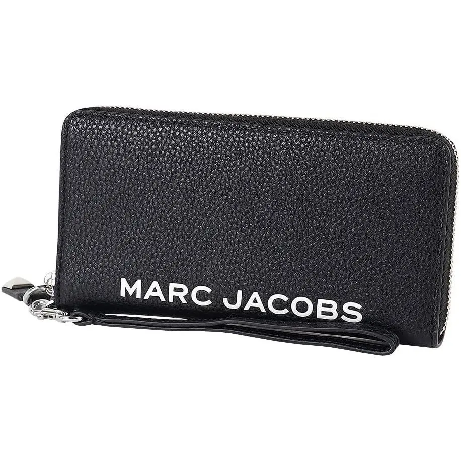 Marc Jacobs 4R3SMP024S02 Black Leather Zip Around Wallet Wristlet Silver HW