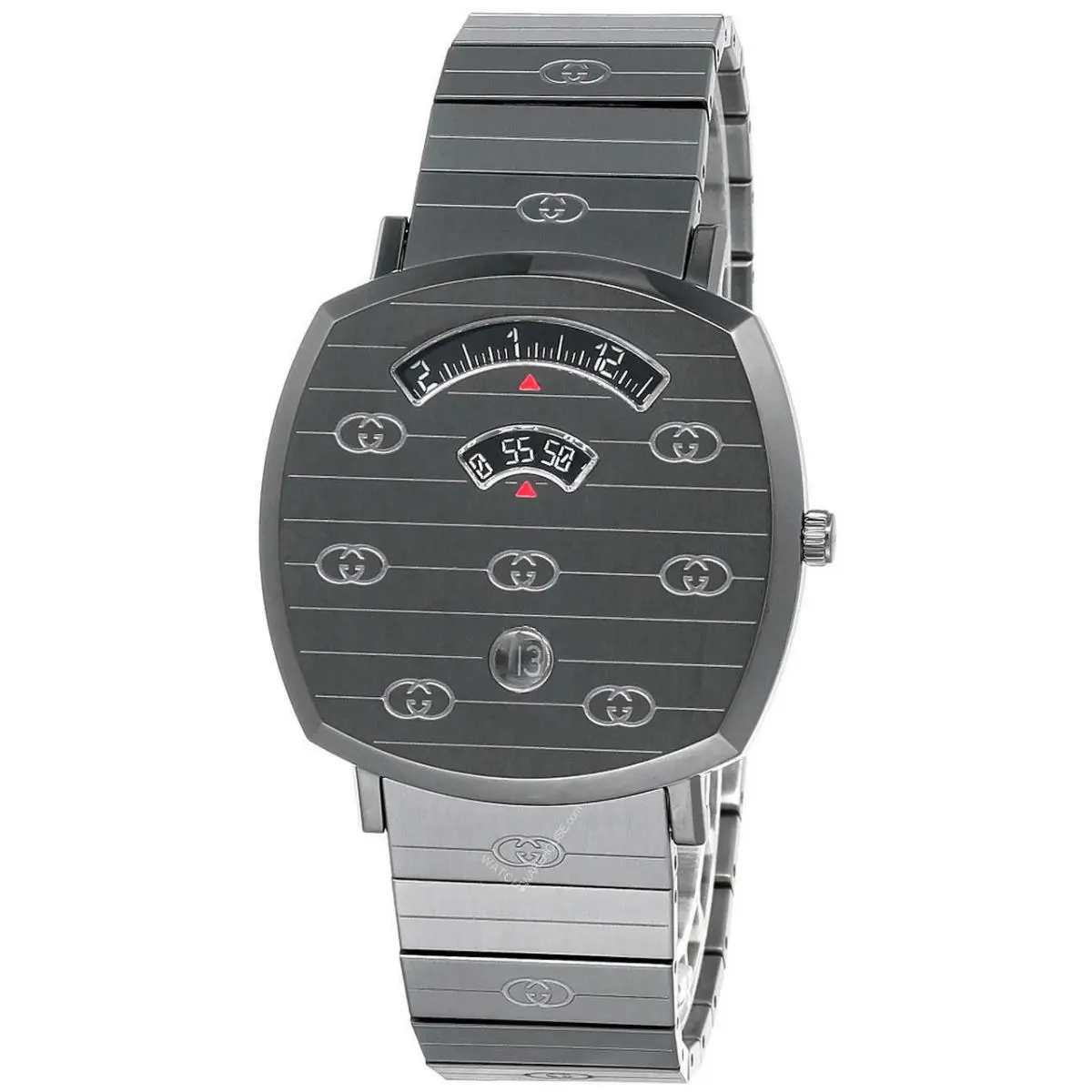 Gucci Grip 38mm Quartz SS Gg-engraved Grey Dial Unisex Watch YA157429 - Dial: Gray, Band: Gray, Bezel: Gray