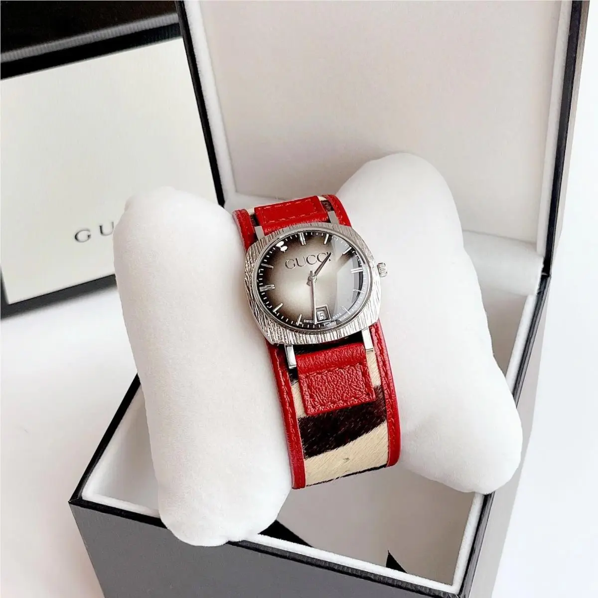Gucci Vintage Style Watch with Red Leather Strap