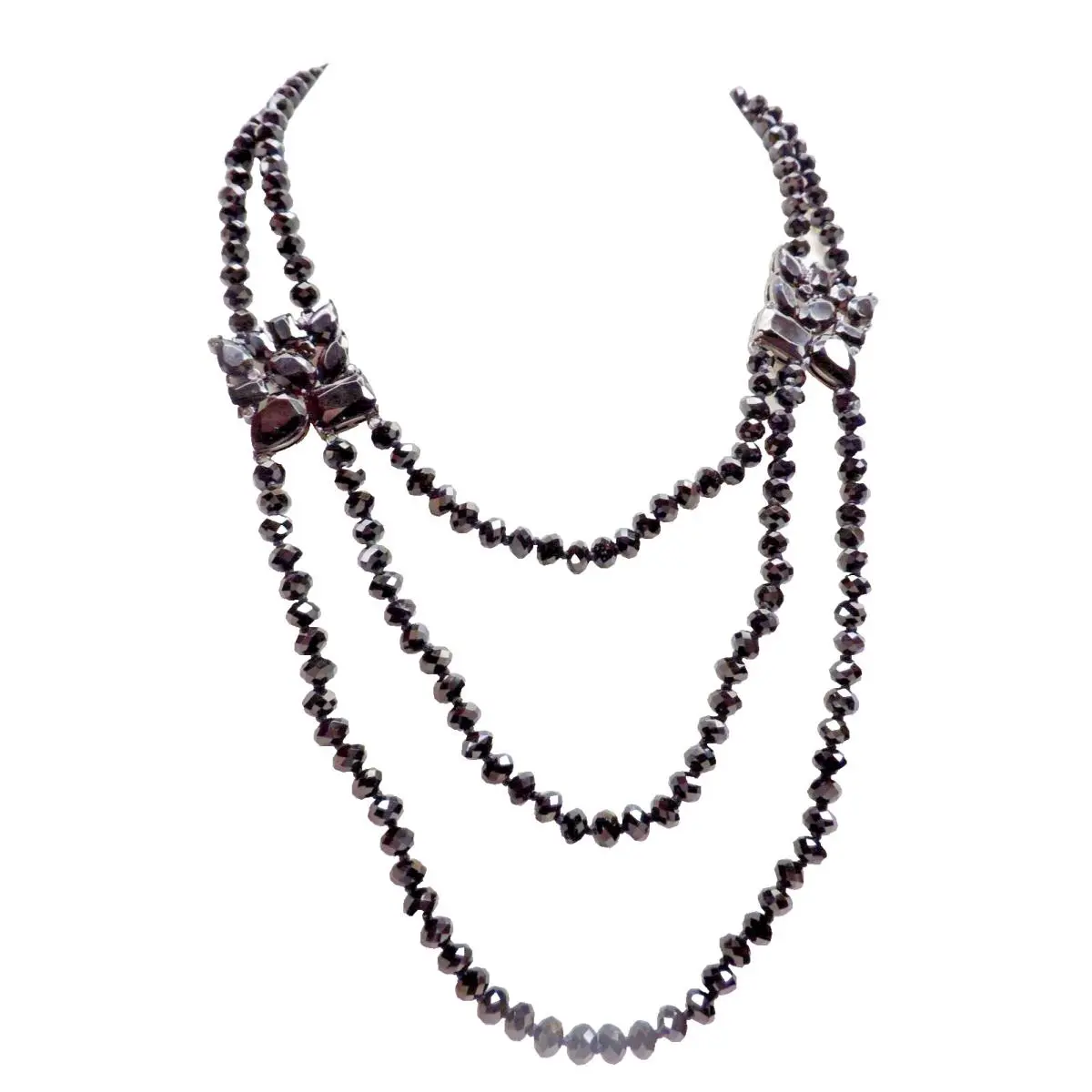 Ralph Lauren Glass Bead Triple Layer Necklace Black