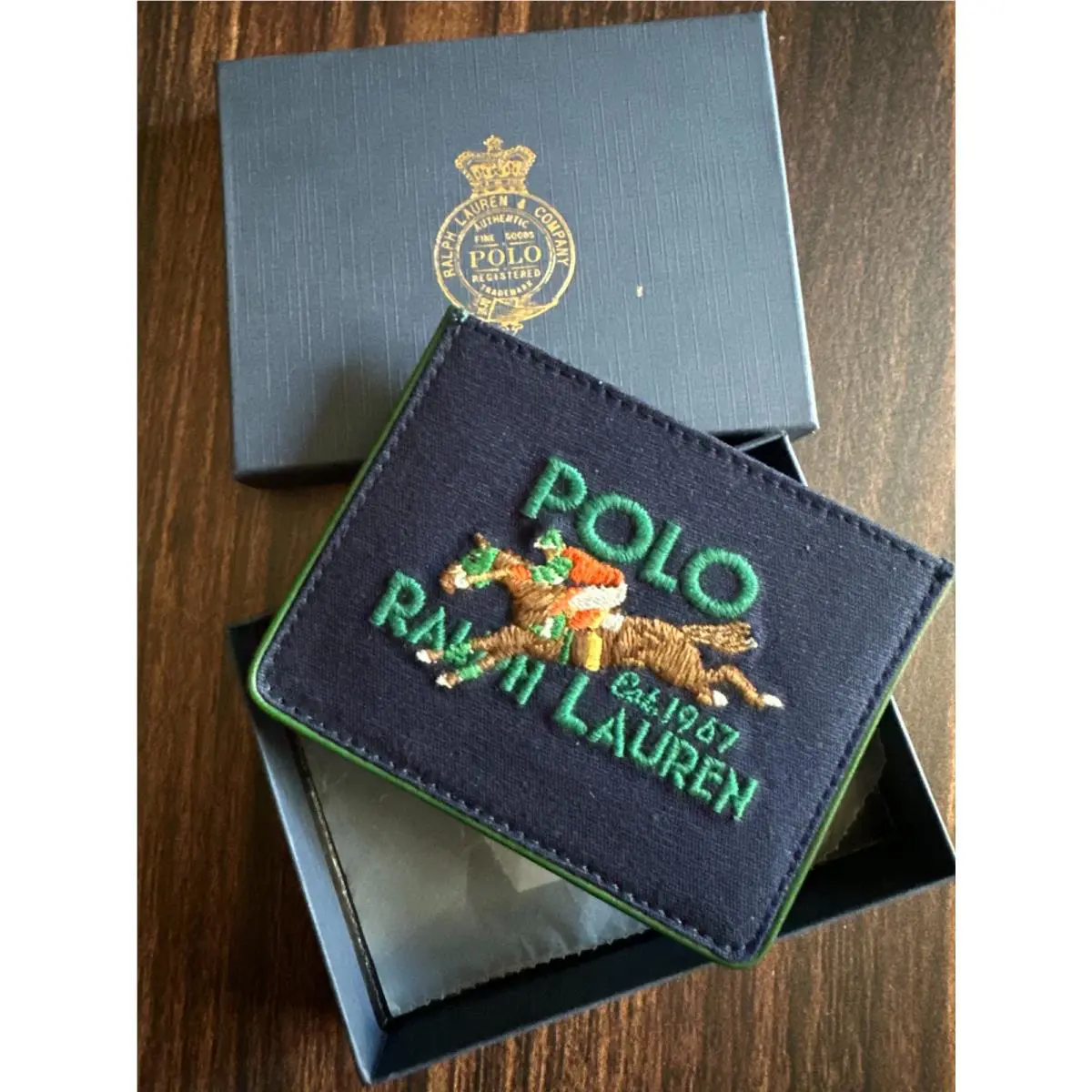 Polo by Ralph Lauren Men`s Polo Player Embroidered Card Case Navy/hunter Green