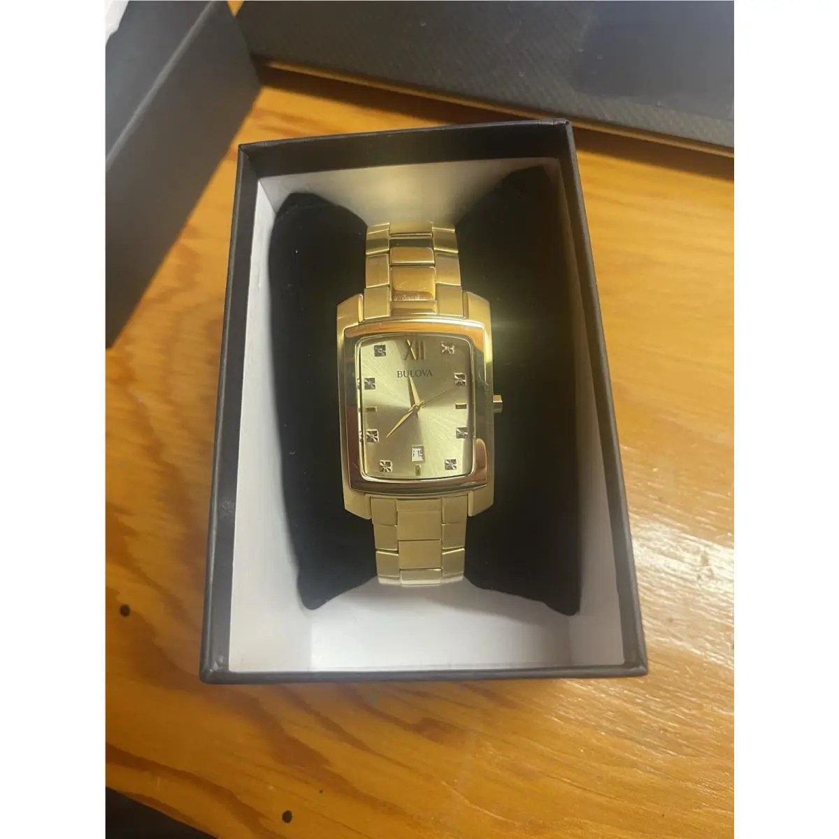 97D107 Bulova Diamond Accent Gold Dial Stainless Steel Men`s Watch