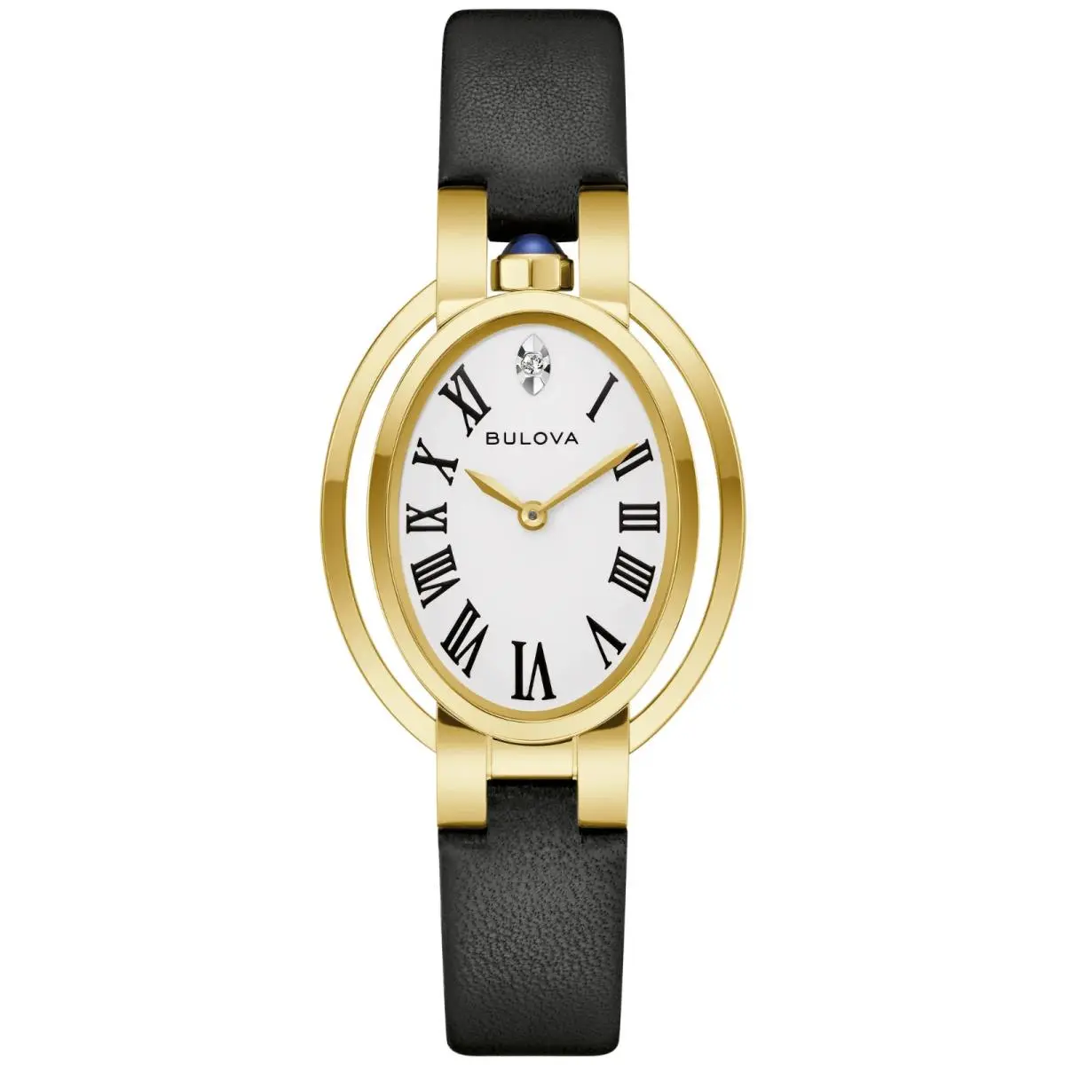 Bulova Ladies Rubaiyat `ella` Diamond X Apollo Special Edition Watch 97P180 - Dial: White, Band: Black, Bezel: Gold
