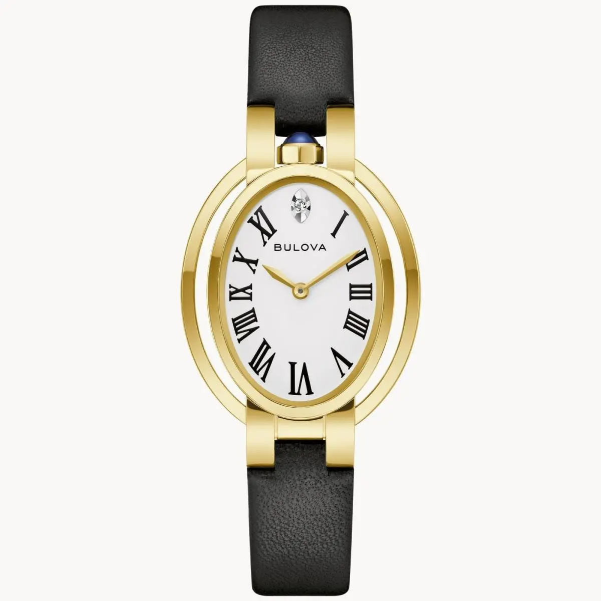 Bulova Rubaiyat `ella` White Dial Gold-tone Women`s Watch 97P180 - Dial: White, Band: Black