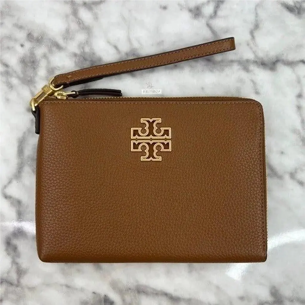 Britten Large Zip Pouch Wristlet Black 146372 Brown by Tory Burch