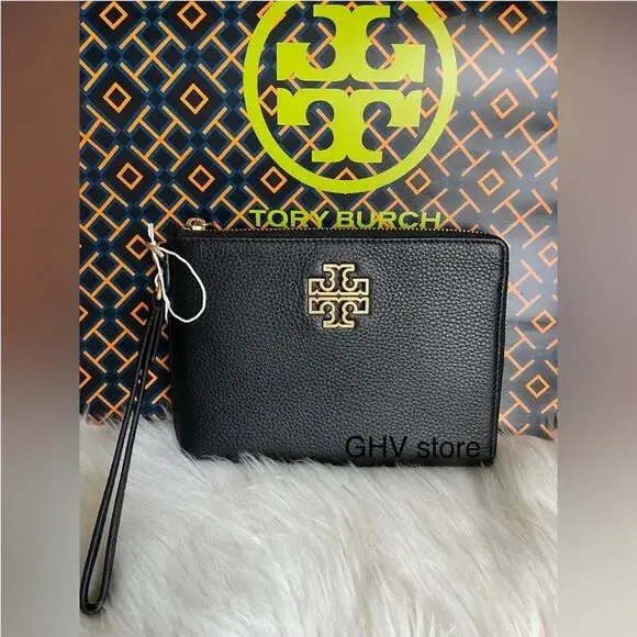 Britten Large Zip Pouch Wristlet Black 146372 Black by Tory Burch