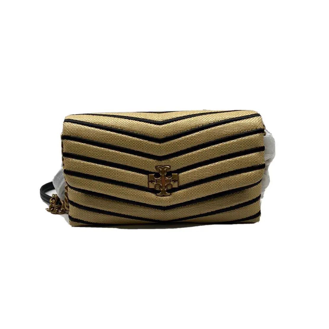 Tory Burch Kira Soft Straw Chain Wallet Color Natural Black