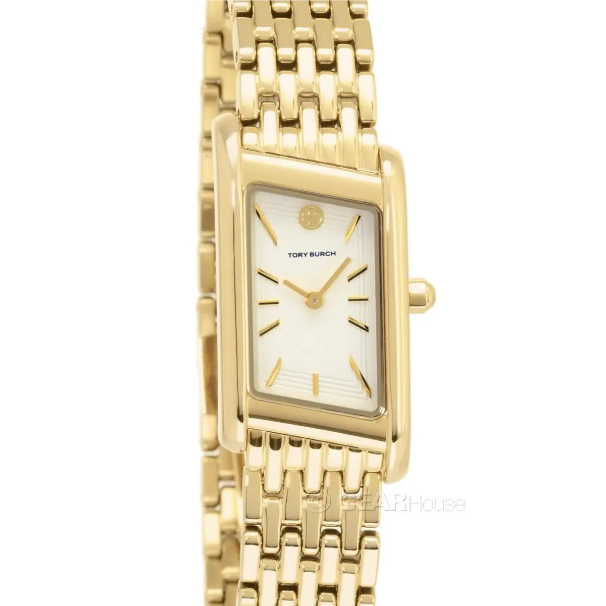 Tory Burch Eleanor Womens Gold Watch Angled Rectangular Dial Double T Clasp
