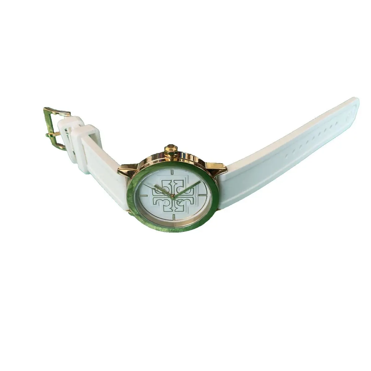 Tory Burch TBW2019 Gigi 36mm White Dial Gold Watch on White Silicone Strap - Dial: Gold, Band: White, Bezel: Gold