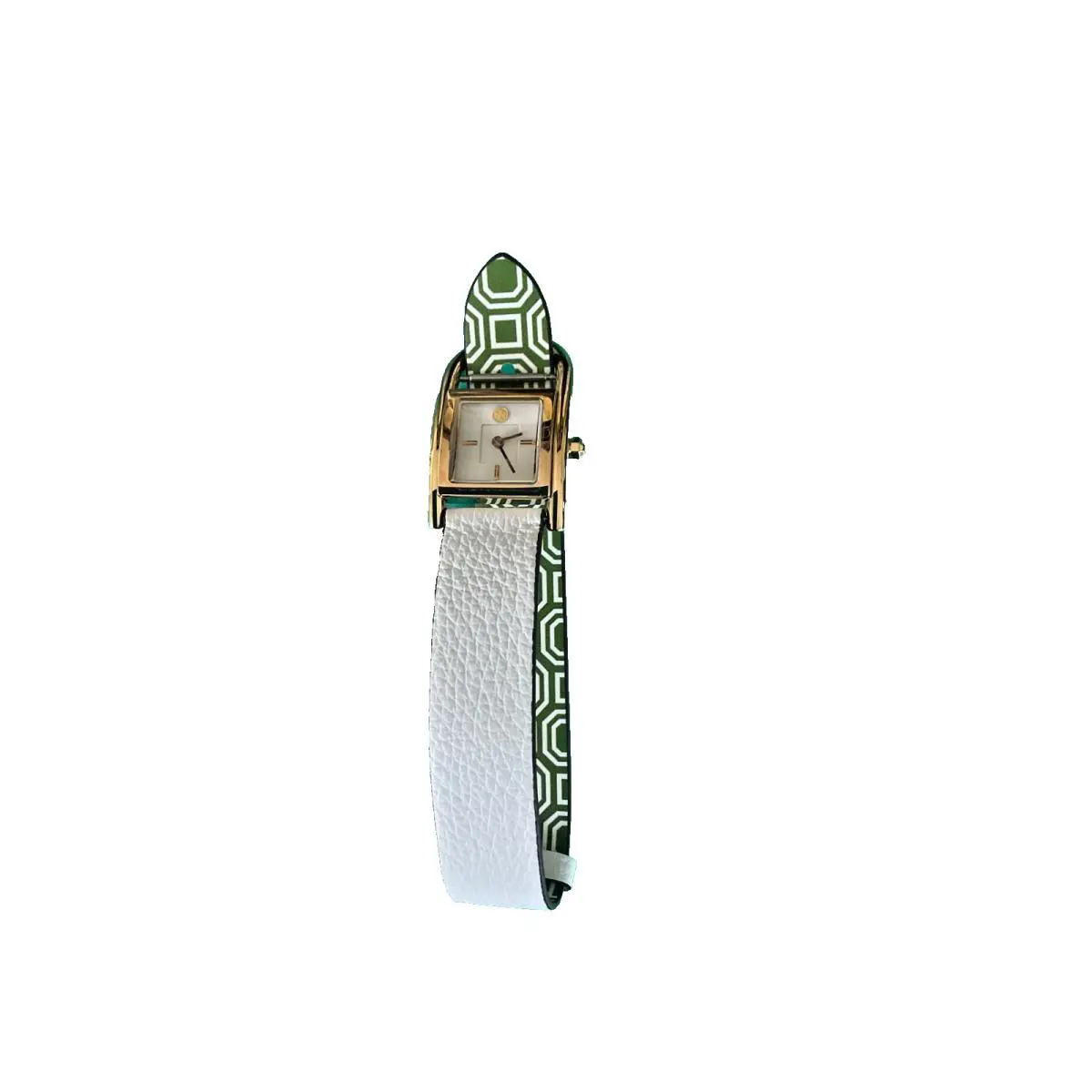 Tory Burch Thayer TBW7504 Gold Case White / Green Leather Strap Watch - Dial: White, Band: White + Green, Bezel: Gold, Green, White