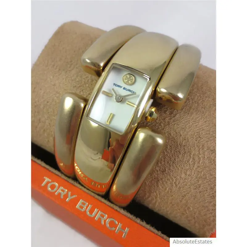 Tory Burch Gold Tone Puzzle Bangle Bracelet Watch TBW5030 + Box