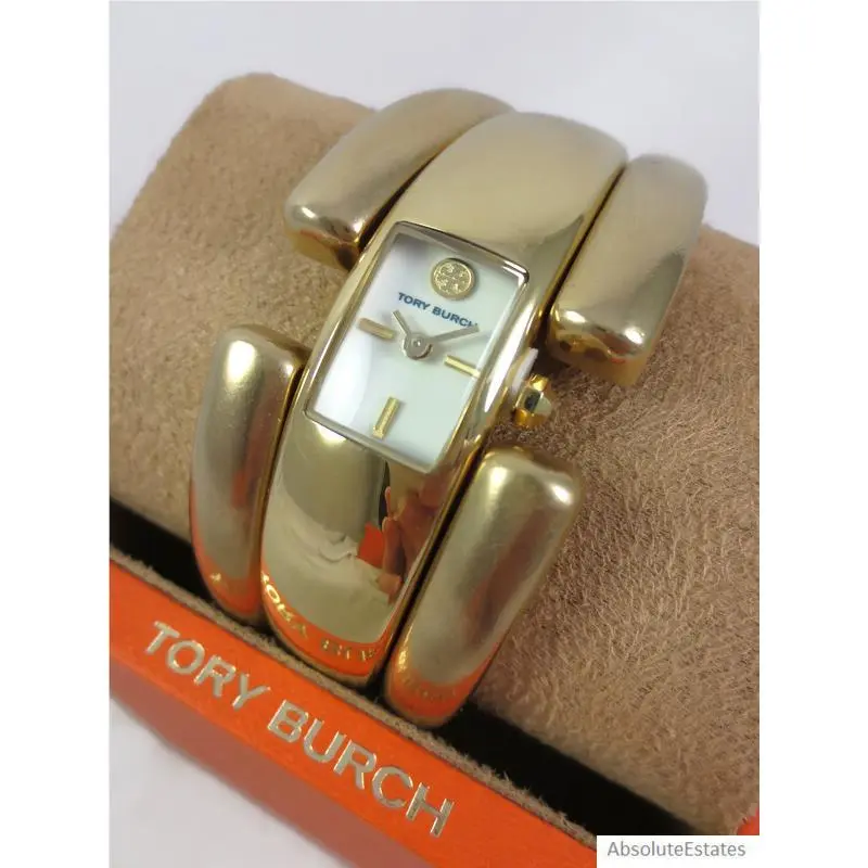 Gold Tone Puzzle Bangle Bracelet Watch TBW5030 + Box by Tory Burch
