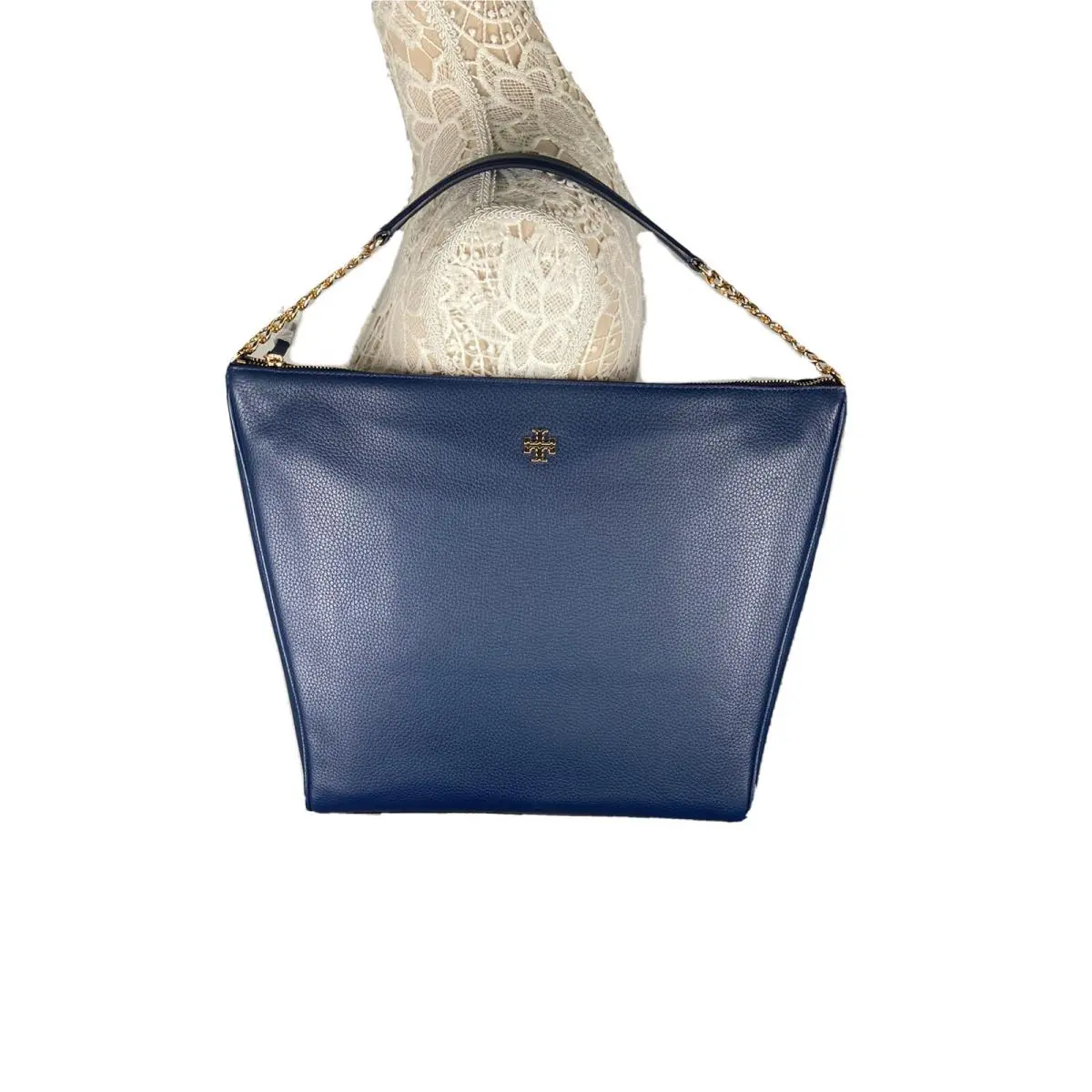 Tory Burch Carter Slouchy Hobo Shoulder Bag in Royal Navy Leather W16” x H12.5”