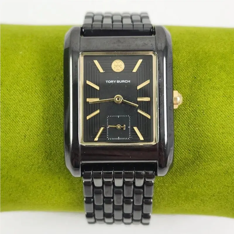 Tory Burch Black Gold Ceramic Eleanor Bracelet Watch TBW1087 + Box Nwot