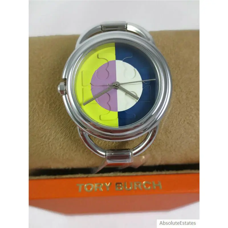 Tory Burch Miller Silver Multi Color Bracelet Cuff Watch TBW7223