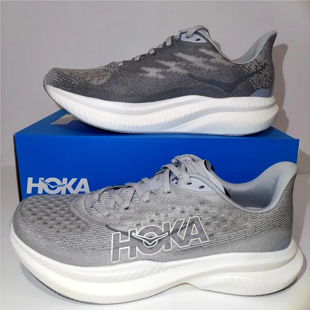 Hoka One One Mach 6 Stardust Gray White Running Shoes Men`s Sizes 9.5