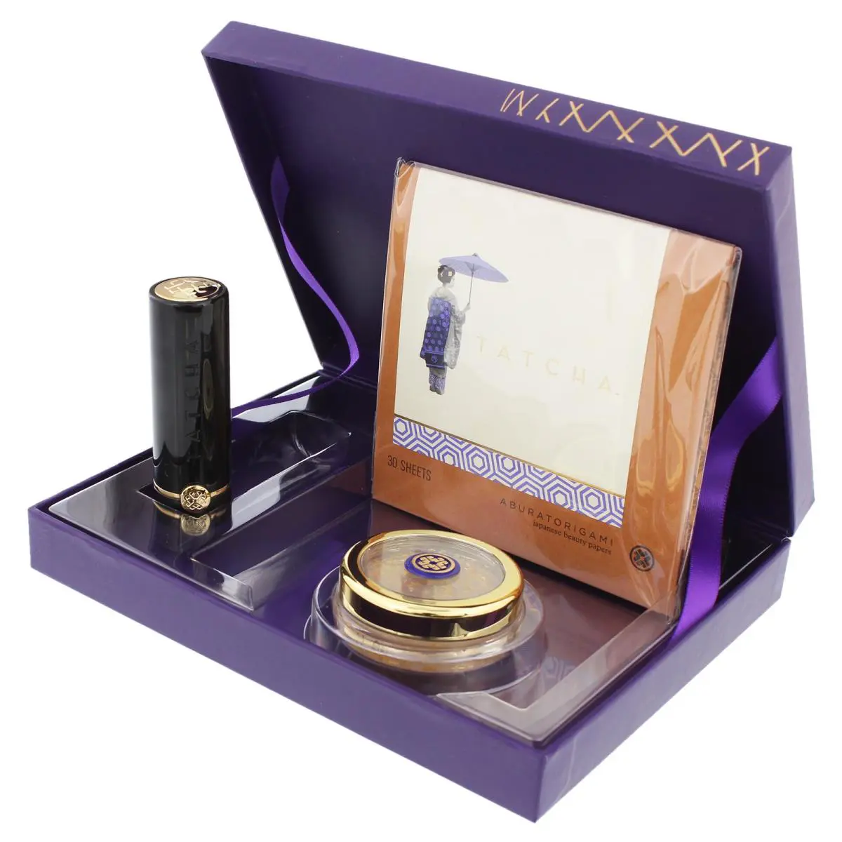 Tatcha Makeup Lovers Set - Gold Spun Camellia Lip Balm Red Lipstick Papers