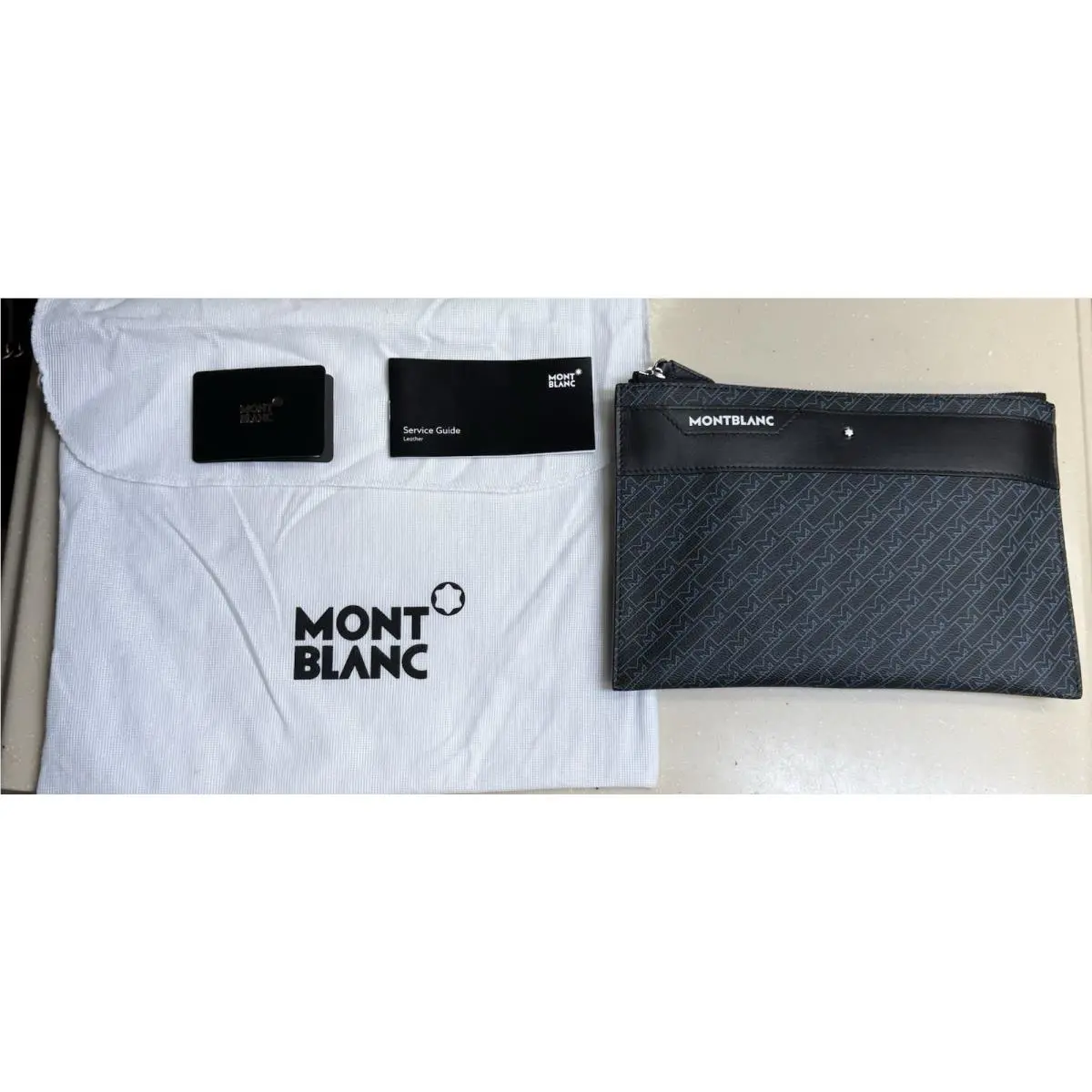 Montblanc Black Embossed Leather M_gram 4810 Medium Pouch Monogram Money Bag