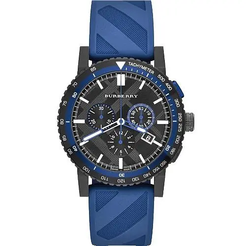 Burberry City BU9807 Chronograph Black Dial Dark Blue Band Men`s 43mm