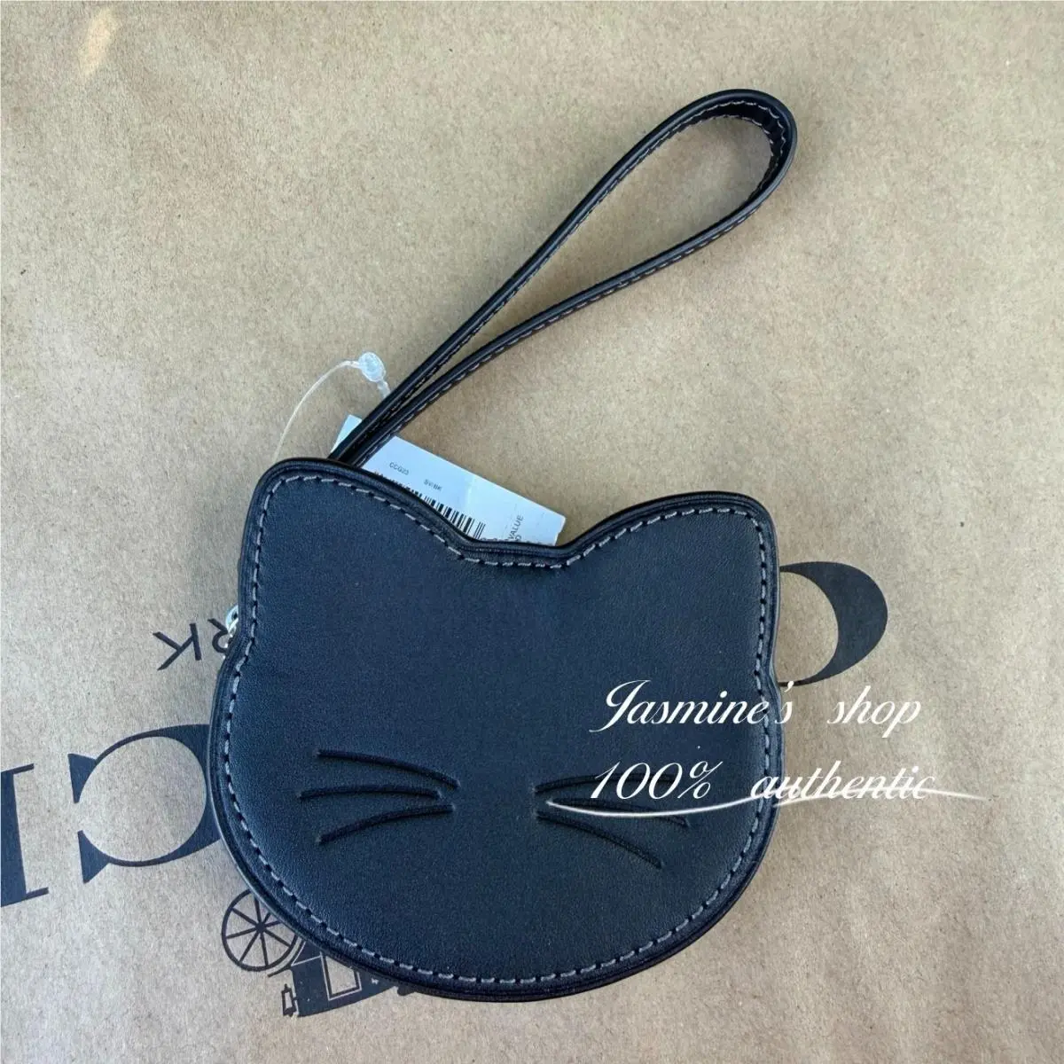 Coach 2025 Halloween Cat Kitten Coin Case Purse Leather Silver/black CCG23