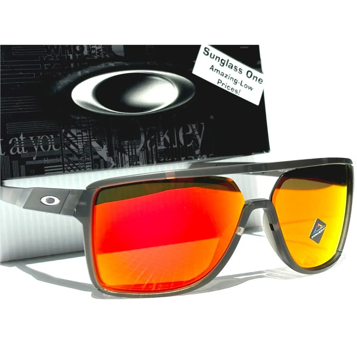 Oakley Castel Matte Smoke Grey Frame Prizm Ruby Mirror Lens Sunglass 9147-05