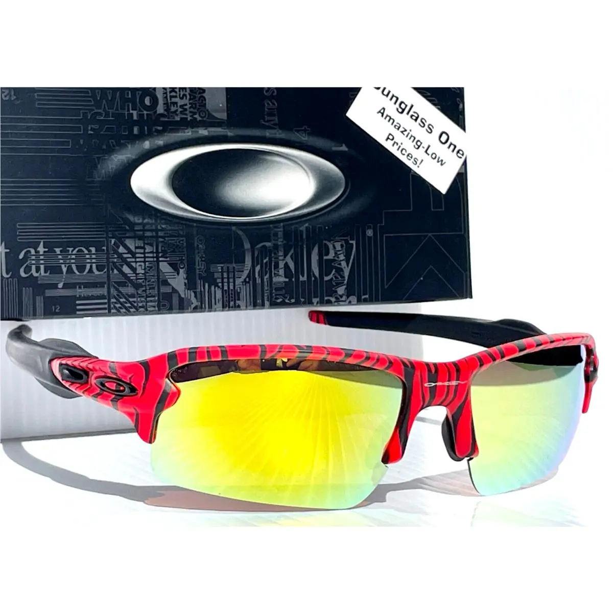 Flak 2.0 Red Tiger Stripes Polarized Galaxy Gold Lens Sunglass 9188 by Oakley