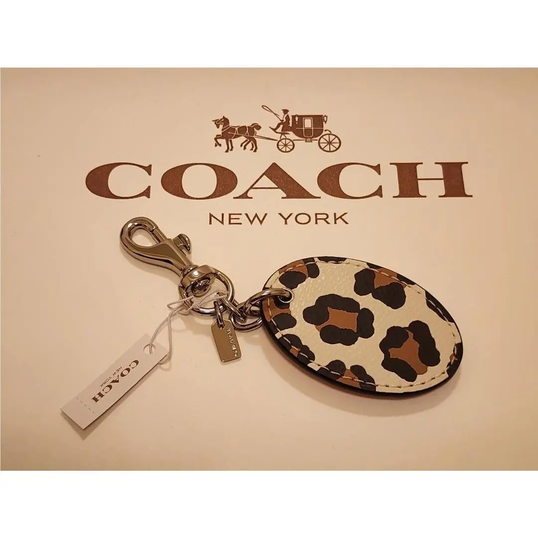 Coach Ocelot and Pink Key Ring / Bag Charm with Purse Clip – F64067