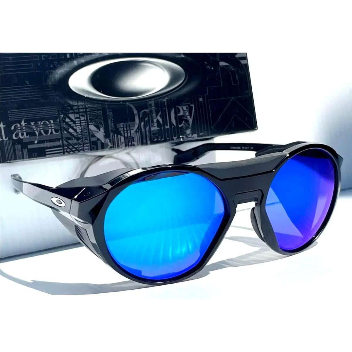 Clifden Shiny Black Round Polarized Galaxy Blue Mirror Sunglass 9440 by Oakley