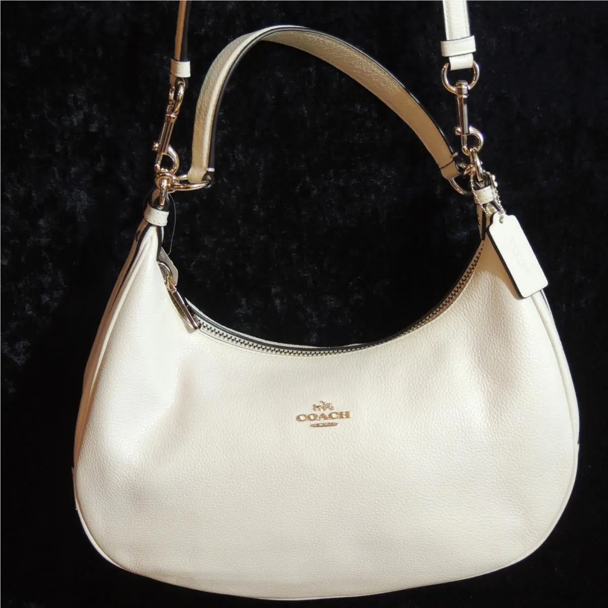 Coach Purse Harley East West Pebble Leather Hobo Shoulder Bag Chalk F38250