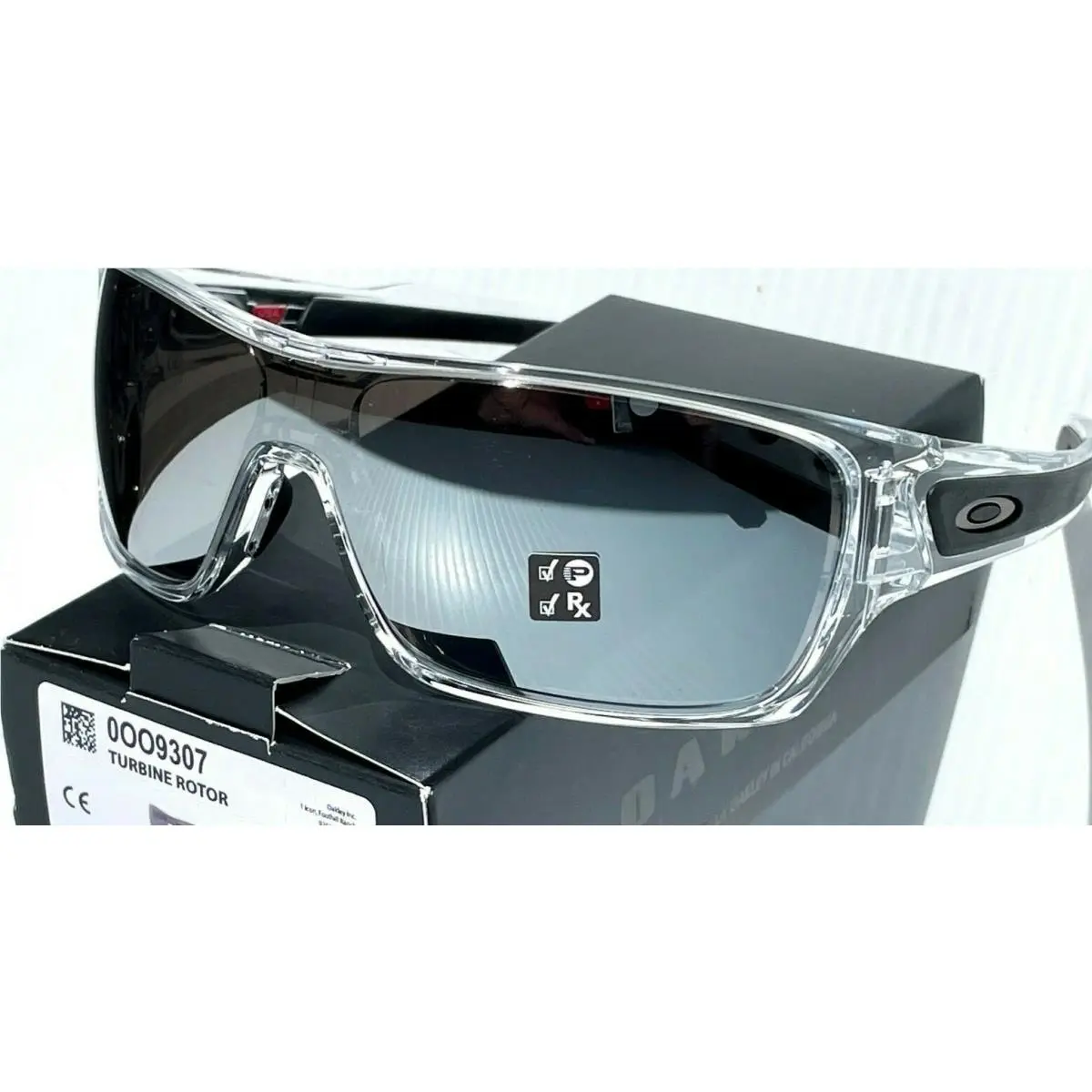 Oakley Turbine Rotor Clear Black Polarized Galaxy Chrome Sunglass 9307